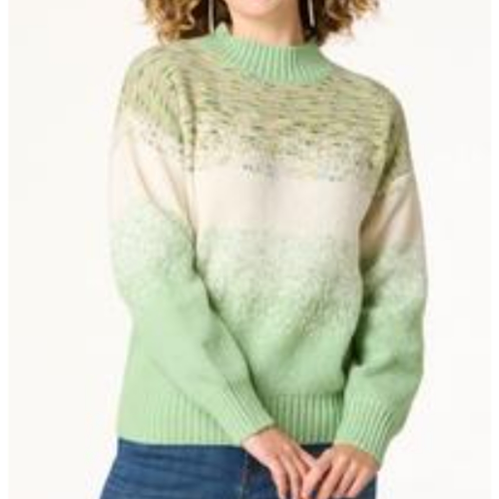 Cato Green and Cream Cowl Neck Sweater with Nordic Pattern